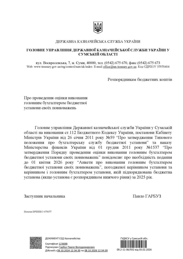 оцінка роботи головного бухгалтера бюджетної установи